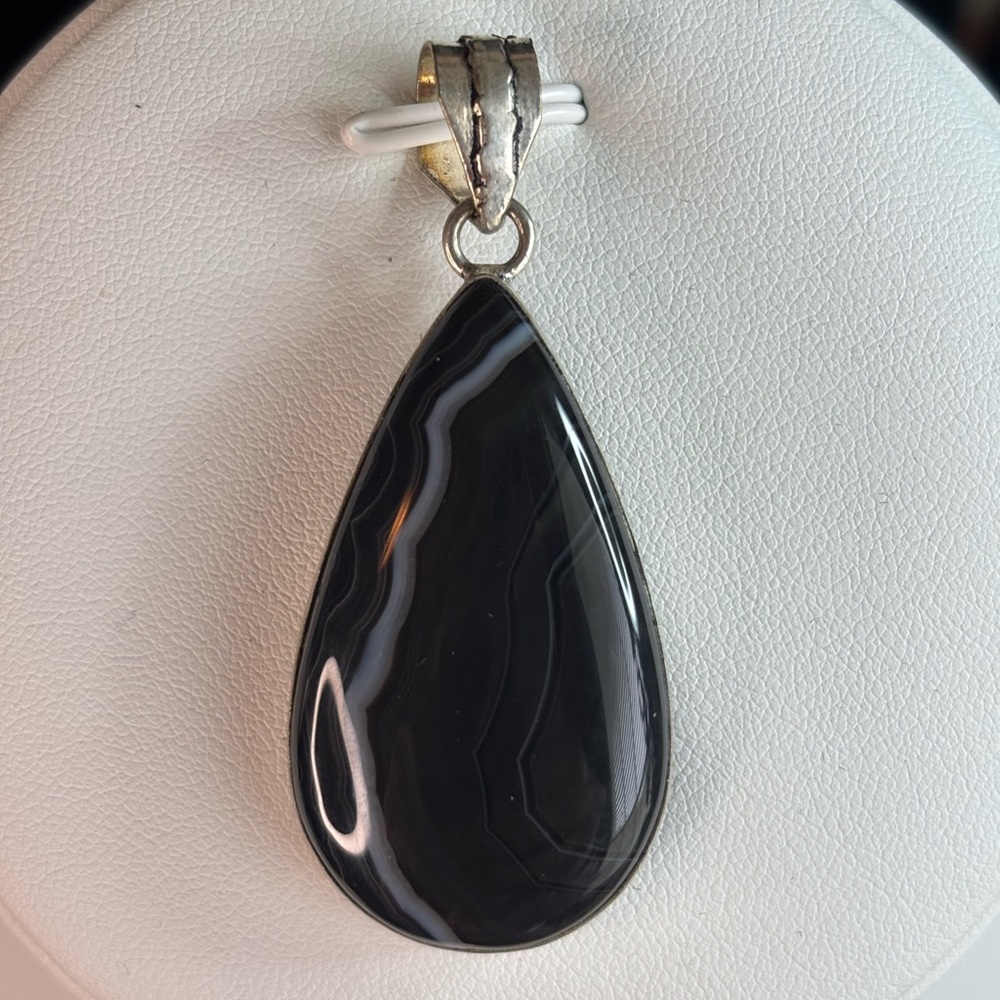 Beautiful .925 Silver Overlay Black Onyx Teardrop Pendant